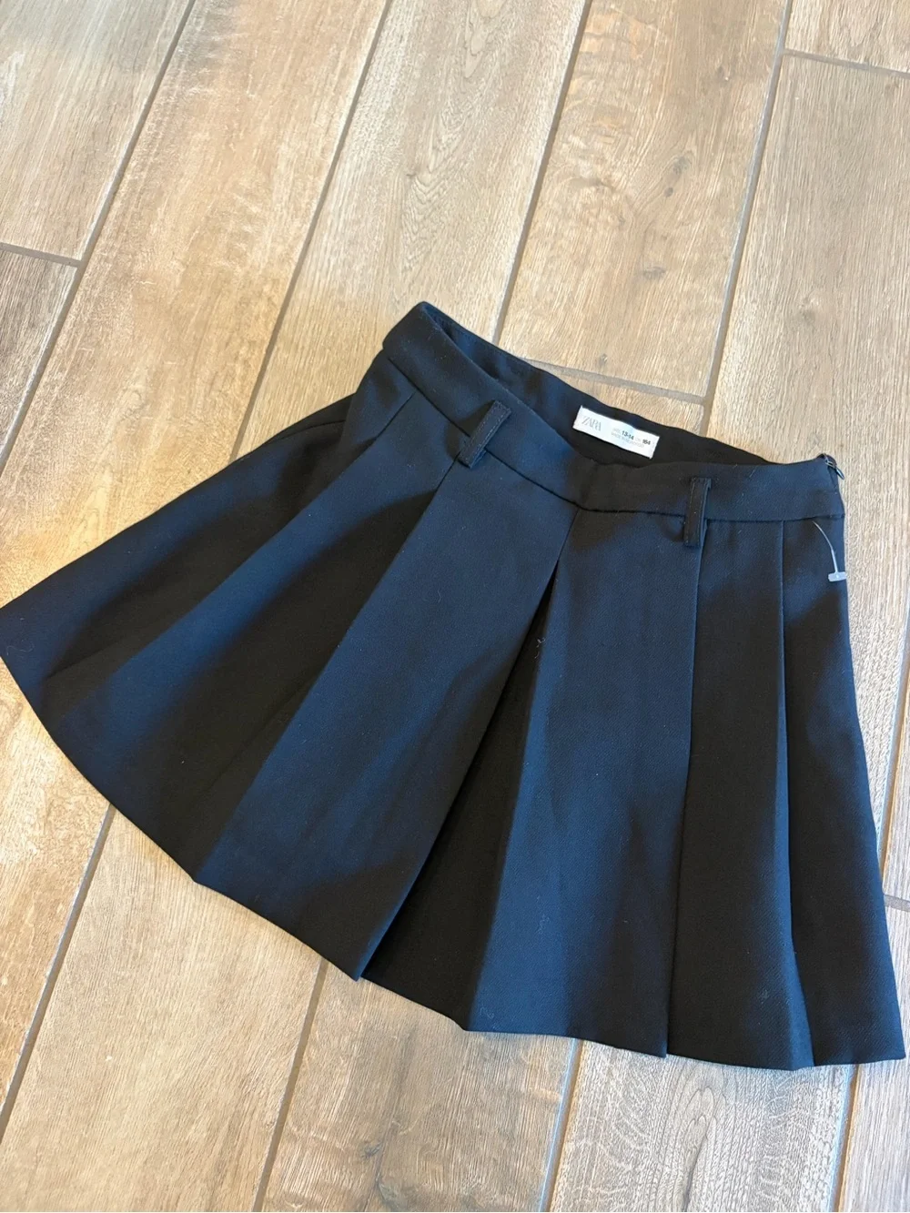 Zara black pleated mini skirt structured waistband with belt loops Girls Kids 14